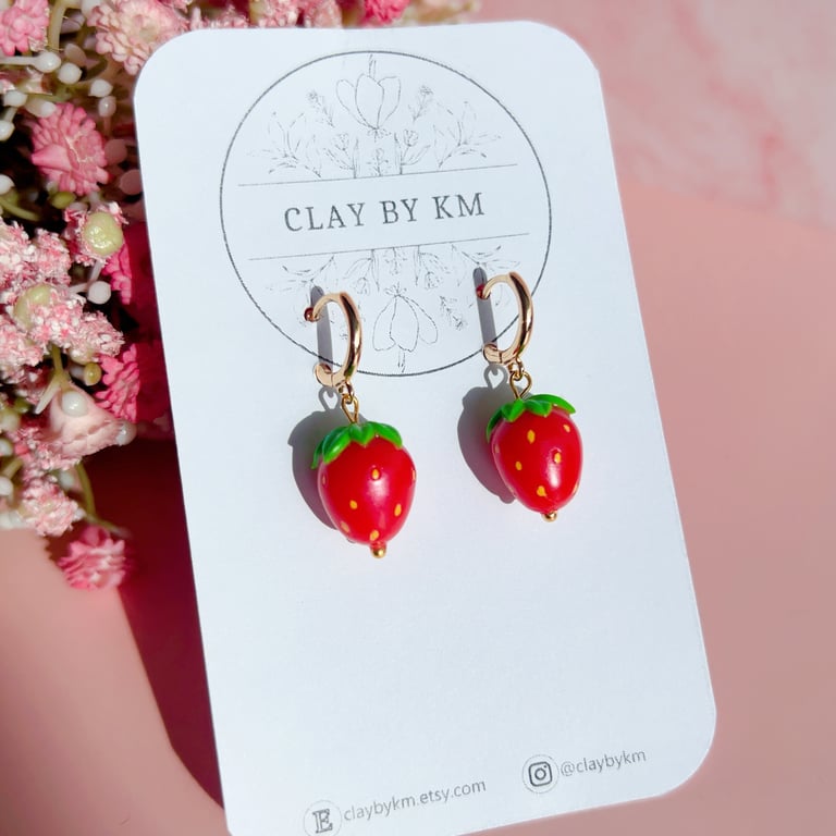 Strawberry Earrings - Handmade Clay Food Jewellery - Foodie Gift