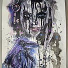 Raven Maiden Guardian – A4 Original Ink & Mixed Media Folklore Artwork