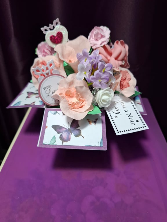 Hand Crafted Box Bouquet Card Open Verse For All Occasions Free P&P