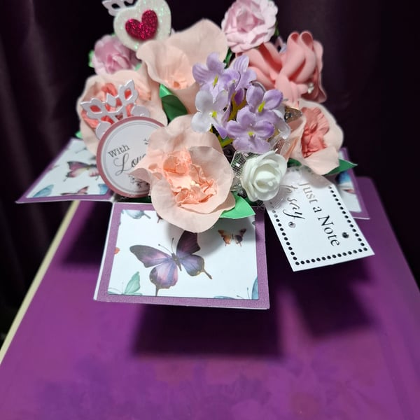 Hand Crafted Box Bouquet Card Open Verse For All Occasions Free P&P
