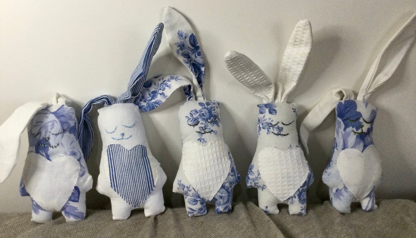 Sleeping stuffed bunny - Childs small comforter toy - Small rabbit toy.