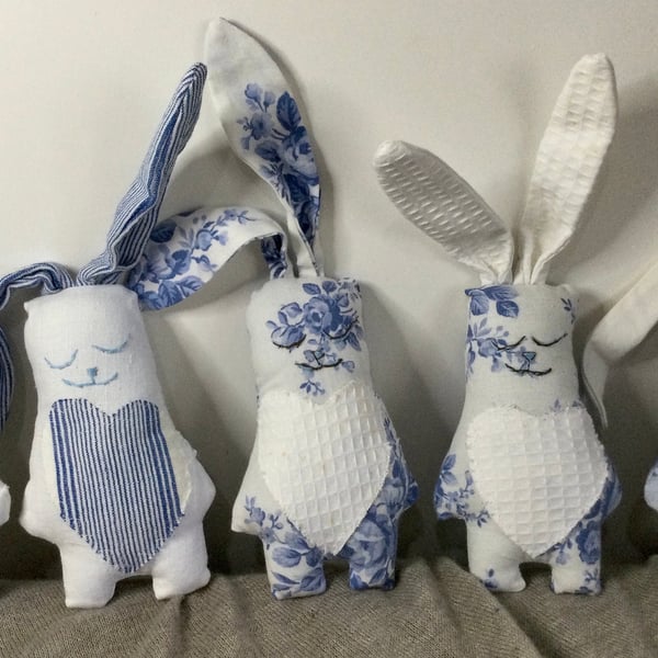 Sleeping stuffed bunny - Childs small comforter toy - Small rabbit toy.