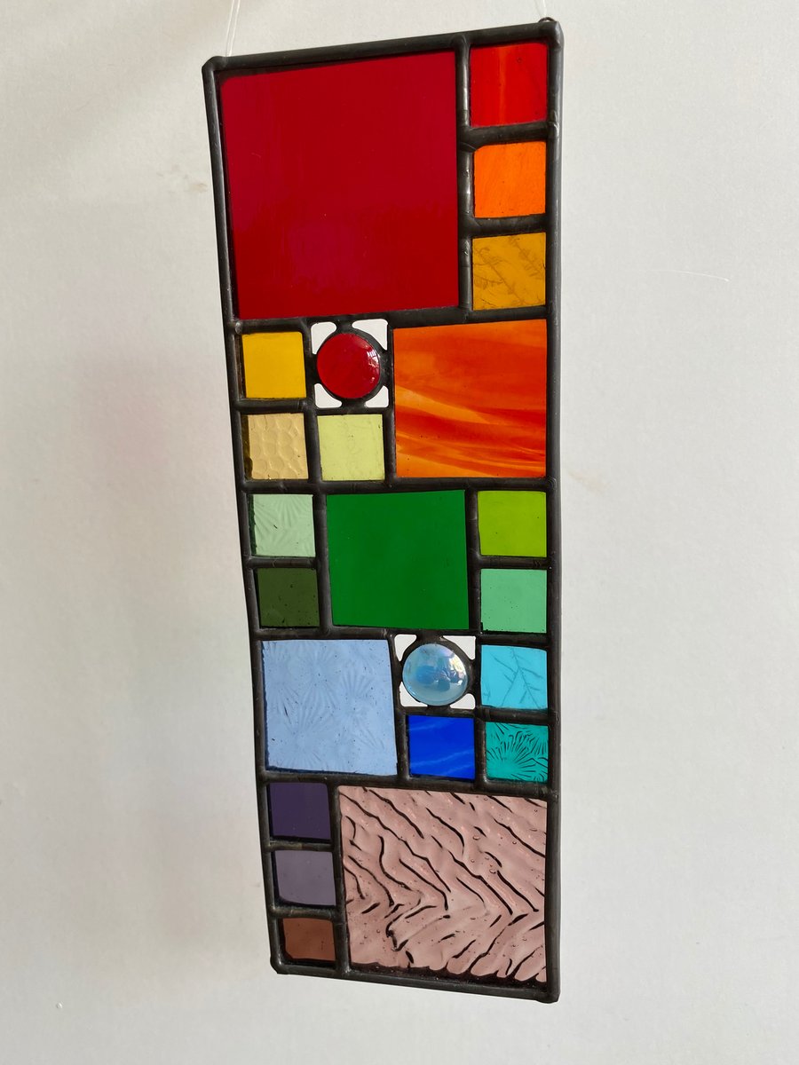 Rectangular Rainbow Stained Glass Panel