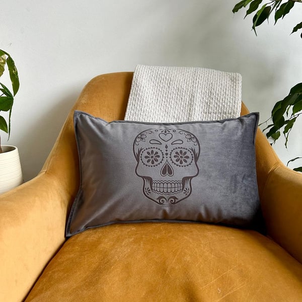 Sugar Skull Velvet Cushion, Day of the dead