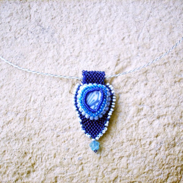 Chinoiserie Blue Beach Ceramic Pendant