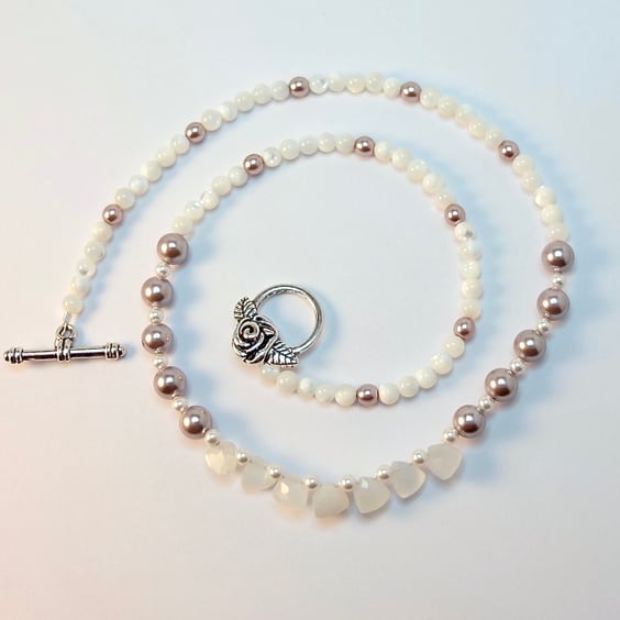 Moonstone, Shell Pearl, Swarovski Pearl and Mother Of Pearl Necklace.