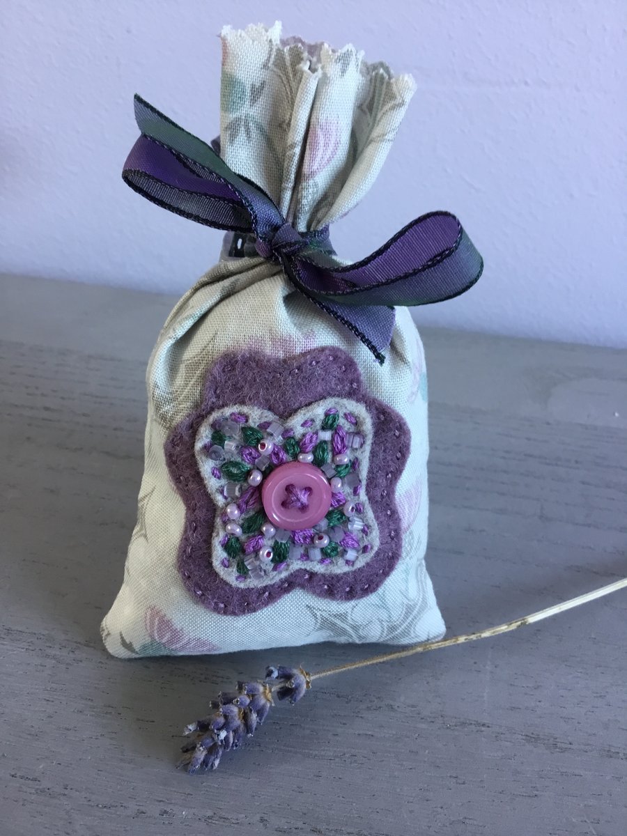 Hand Embroidered Thistle Lavender Bag
