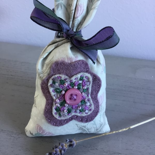 Hand Embroidered Thistle Lavender Bag