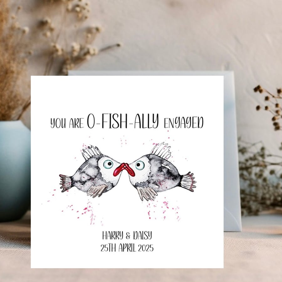 It's O-Fish-all Engagement Card - Personalised, funny and cute kissing fish card