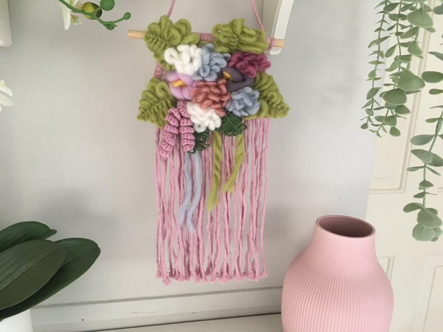 Floral macrame and woven wall hanging, nursery and playroom decor, xmas gift 