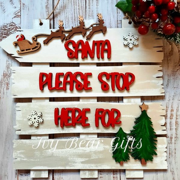 Personalised Santa Stop Here wall sign 3D
