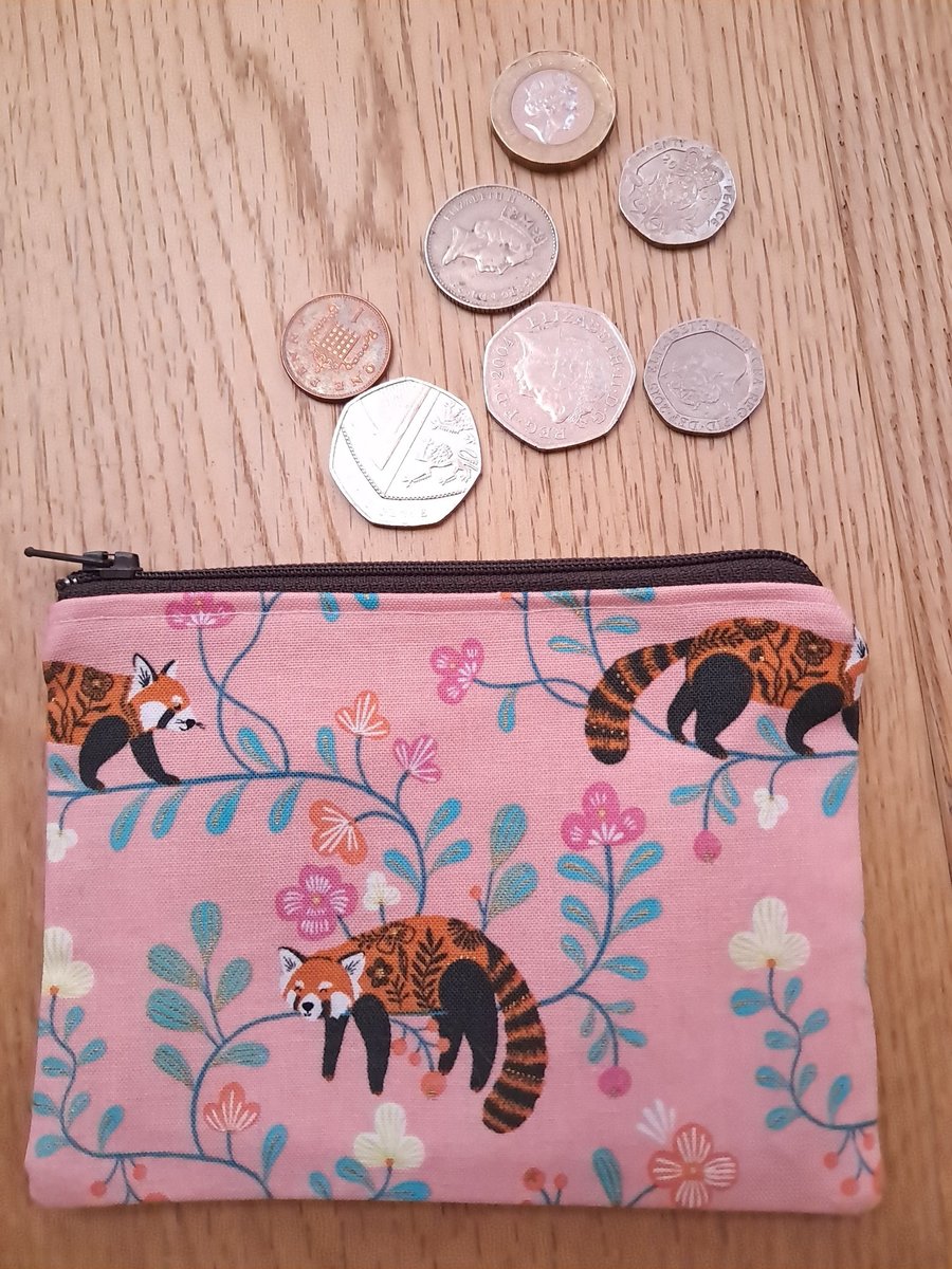 Image of Red panda fabric zipper coin purse