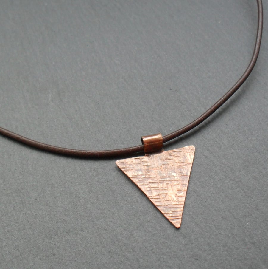  Copper pendant With Leather Cord Sterling Silver Vintage Style