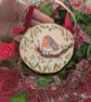 Robin and snowdrop hand-painted log slice Christmas decoration  - Image 2