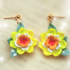 Microcrochet Daffodil Stud Drop Earrings