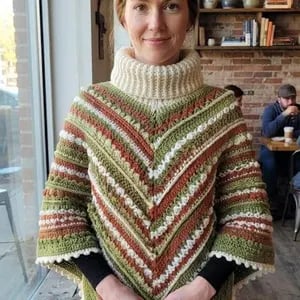Handmade Crochet Poncho: Cowl Neck  Autumn Wrap Petite Teen Size