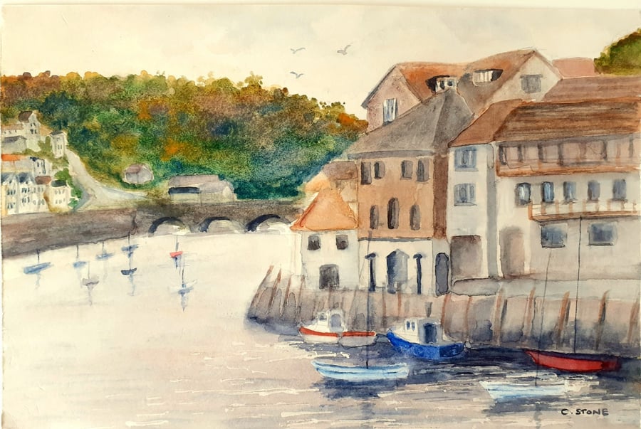 Small watercolour and gouache painting of Looe, Cornwall 266 mm x 178 mm