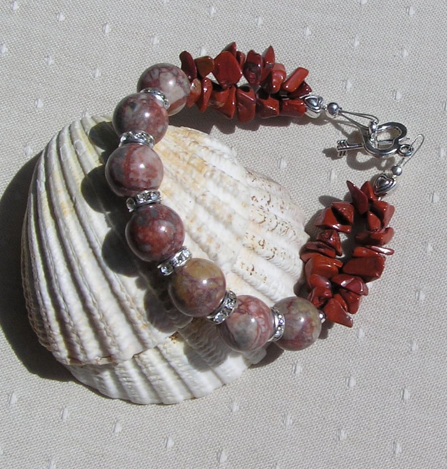 Picasso Jasper & Red Jasper Gemstone Crystal Beaded Bracelet "Goya"