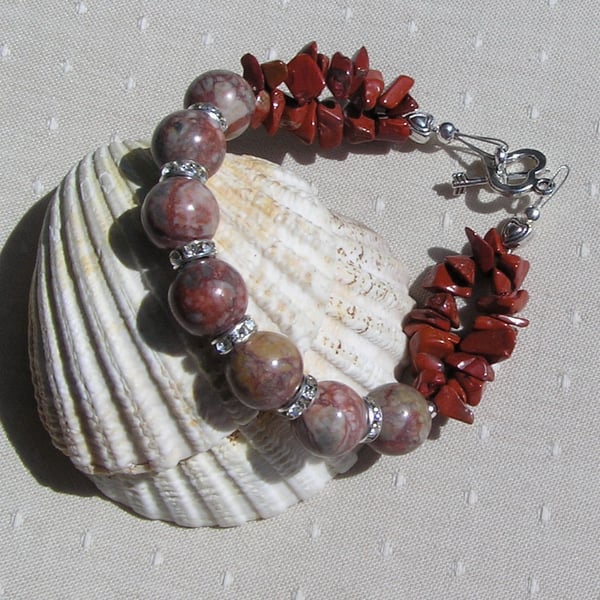 Picasso Jasper & Red Jasper Gemstone Crystal Beaded Bracelet "Goya"
