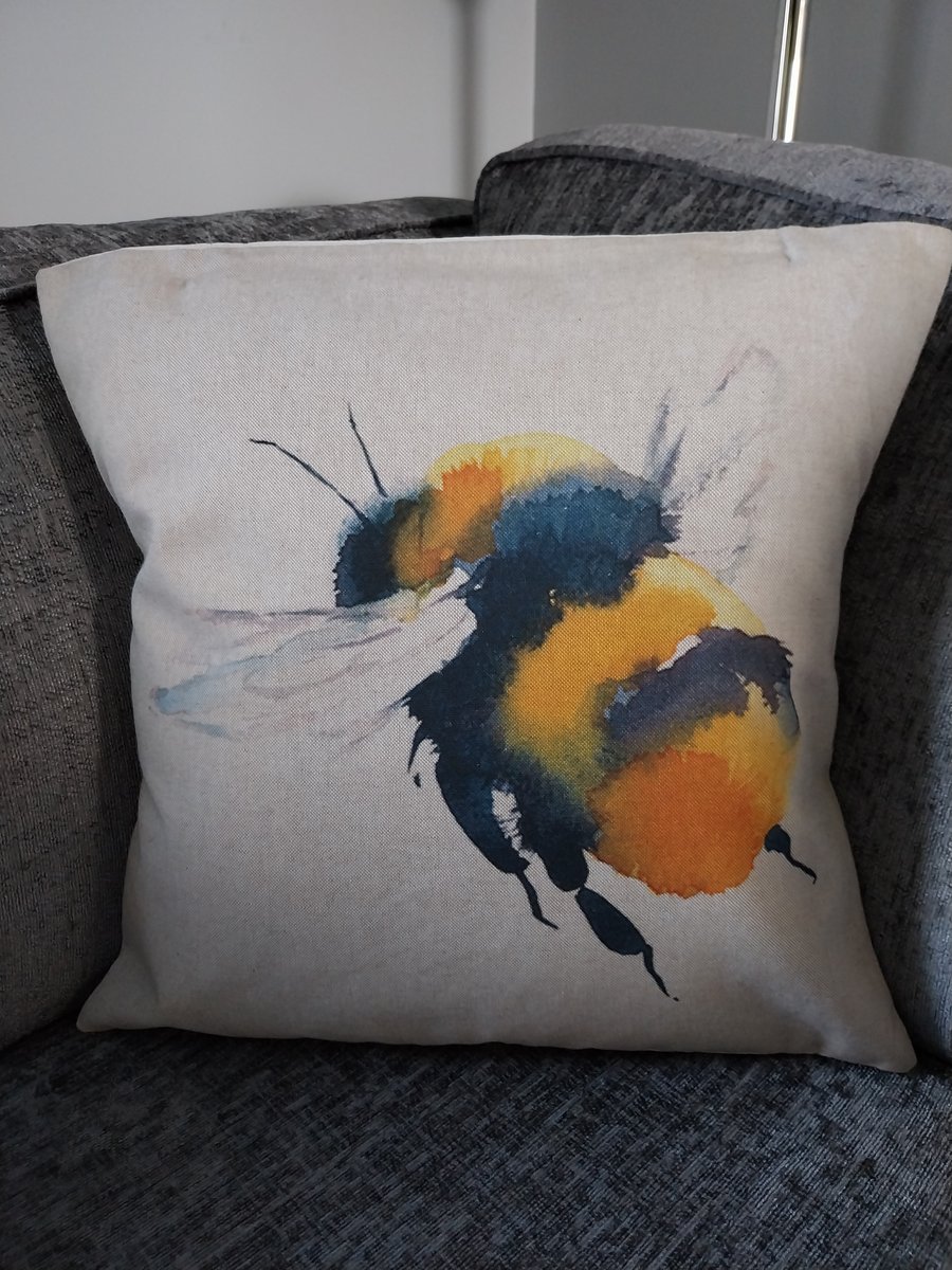 Handmade Print Cushion Cover Bee Folksy