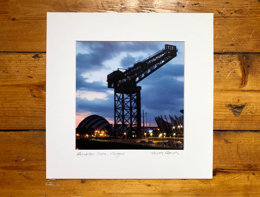 ‘Finnieston Crane,  Glasgow’ Signed square Mounted Print 30 x 30cm FREE DEL