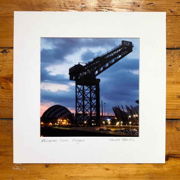 ‘Finnieston Crane,  Glasgow’ Signed square Mounted Print 30 x 30cm FREE DEL