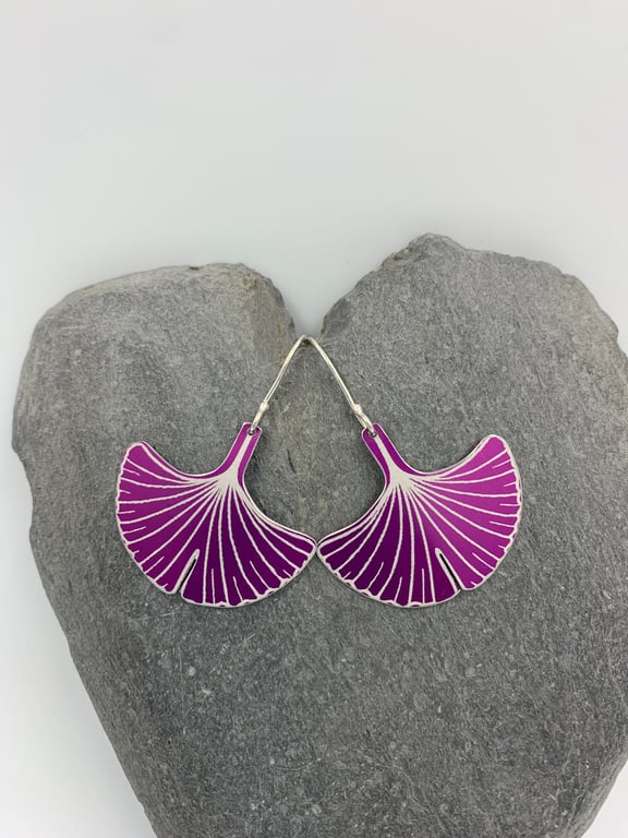 Dark pink aluminium ginkgo leaf earrings