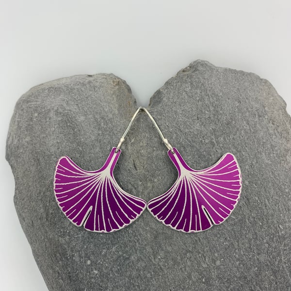 Dark pink aluminium ginkgo leaf earrings