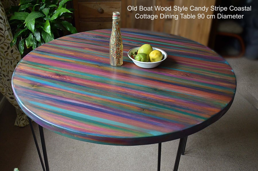Round Kitchen Dining Table Coastal Cottage Furniture Unique Candy Stripe Colours