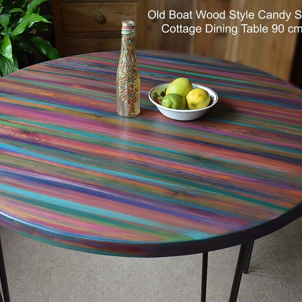 Round Kitchen Dining Table Coastal Cottage Furniture Unique Candy Stripe Colours