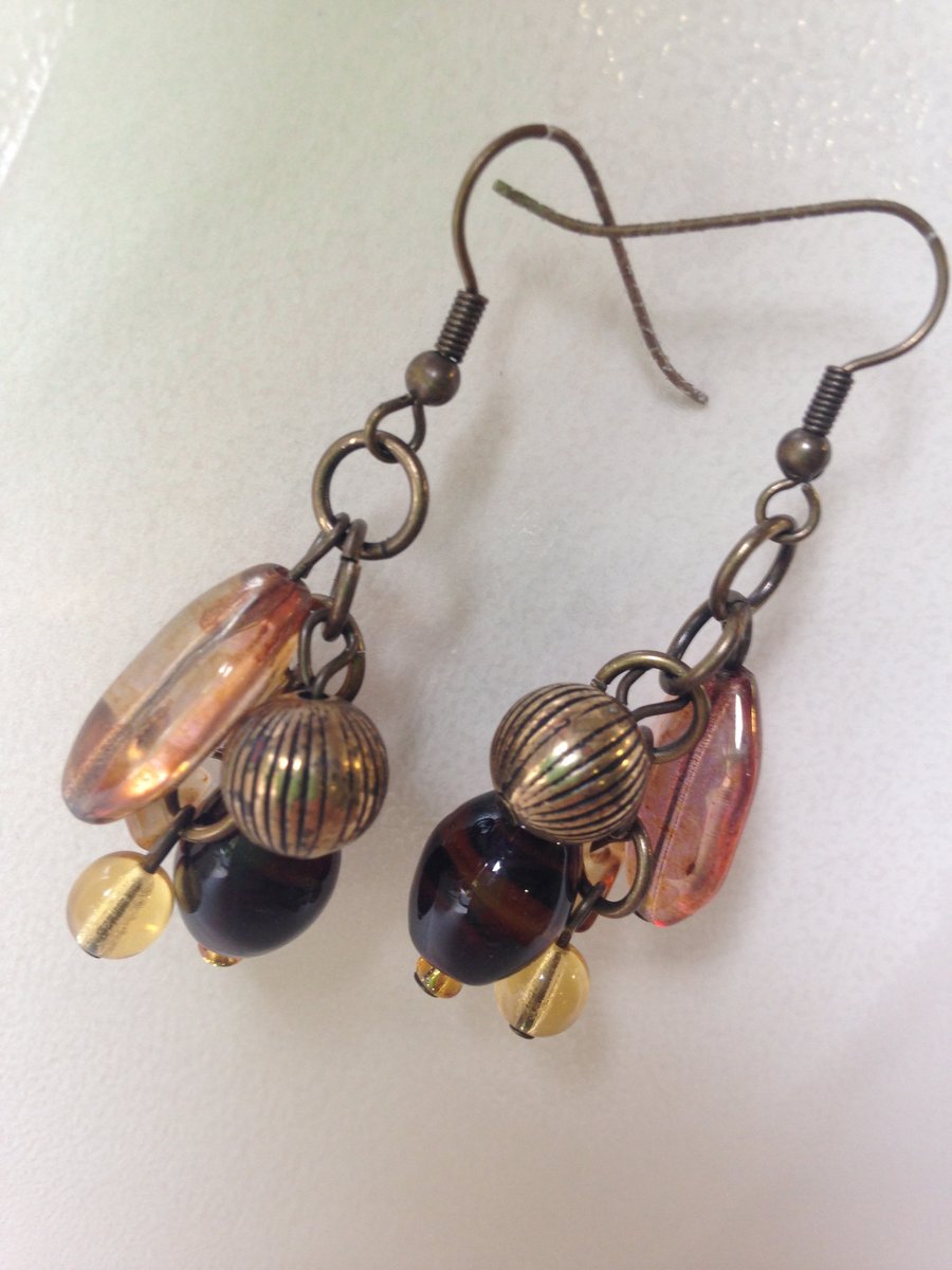 Antique Gold and Bronze Glass earrings