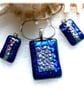 Dichroic Glass 122 Pendant Earring Set Teal Silver Plated Chain