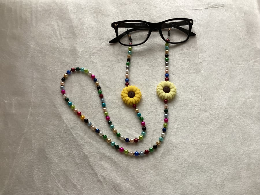 Glasses lanyard, beaded glasses chain, flowers,