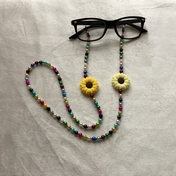 Glasses lanyard, beaded glasses chain, flowers,