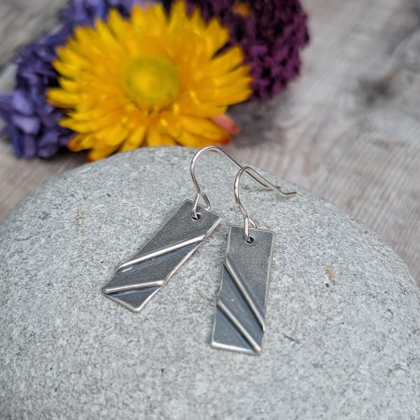 Sterling Silver Oxidised Geometric Rectangle Earrings - JBJ1043