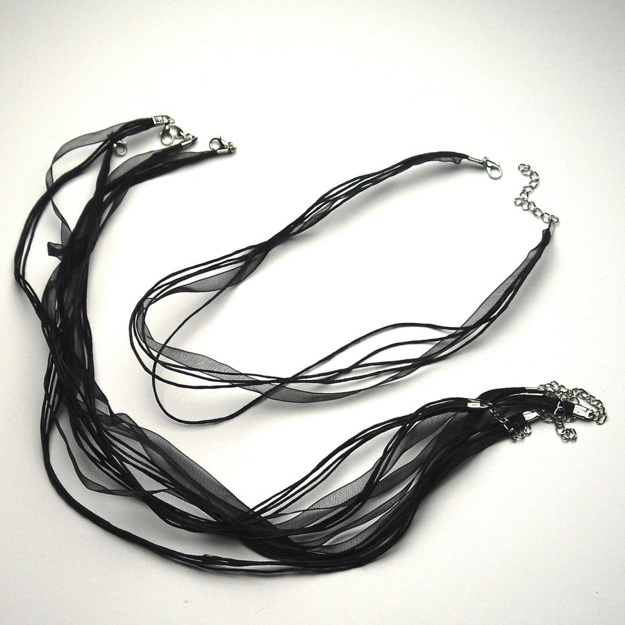 10 x 17 Inch Black Organza and Cord Necklaces