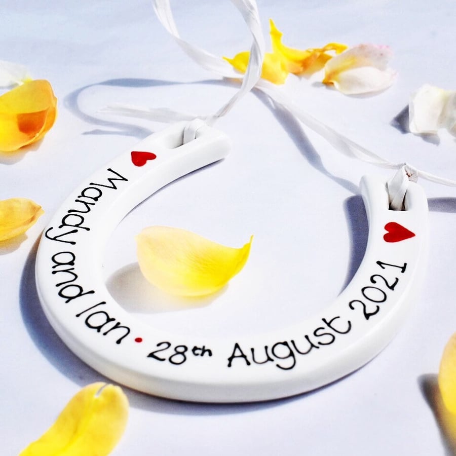 Personalised Ceramic Wedding Horseshoe Keepsake