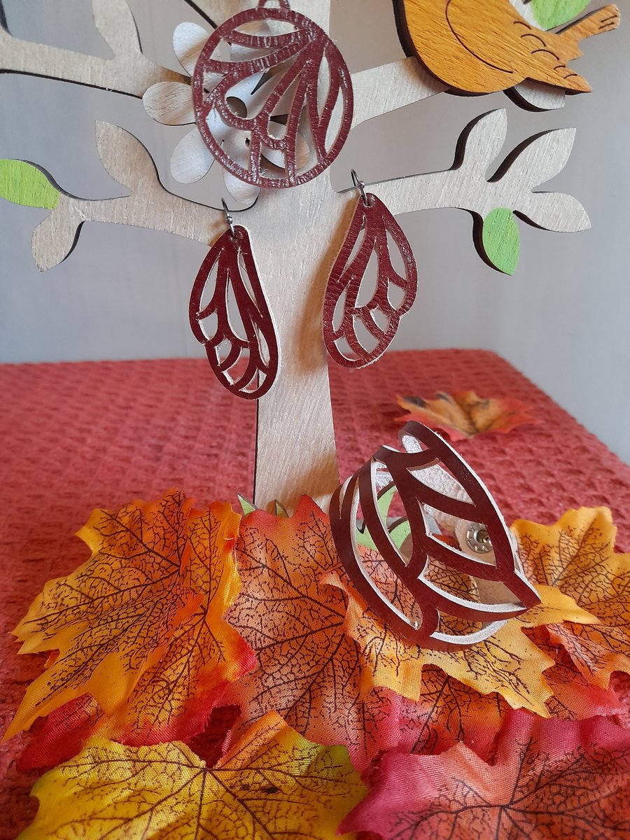 Dark Red Leather Cuff Set. Beautiful for Autumn Outfits.
