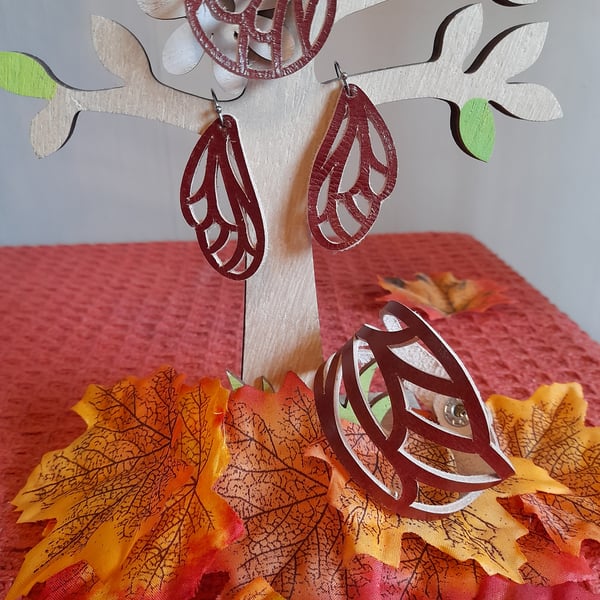 Dark Red Leather Cuff Set. Beautiful for Autumn Outfits.