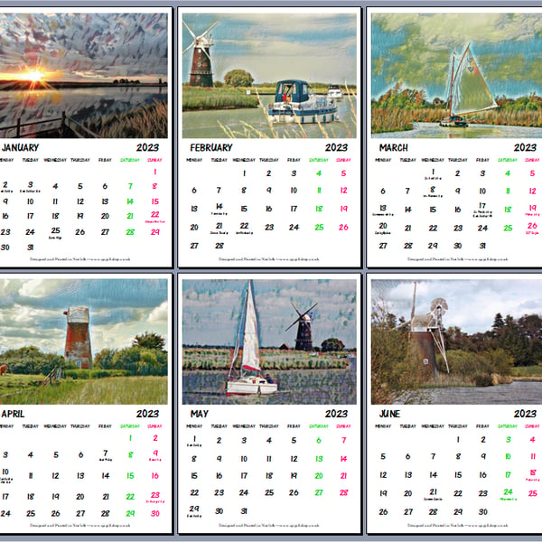 Norfolk Broads Art Calendar 2023 Each Page A4 size 