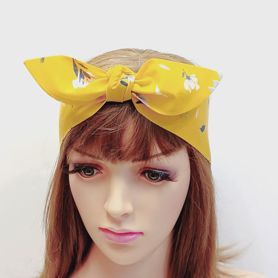Cotton self tie hairband, summer headband, hair scarf, rockabilly hair tie