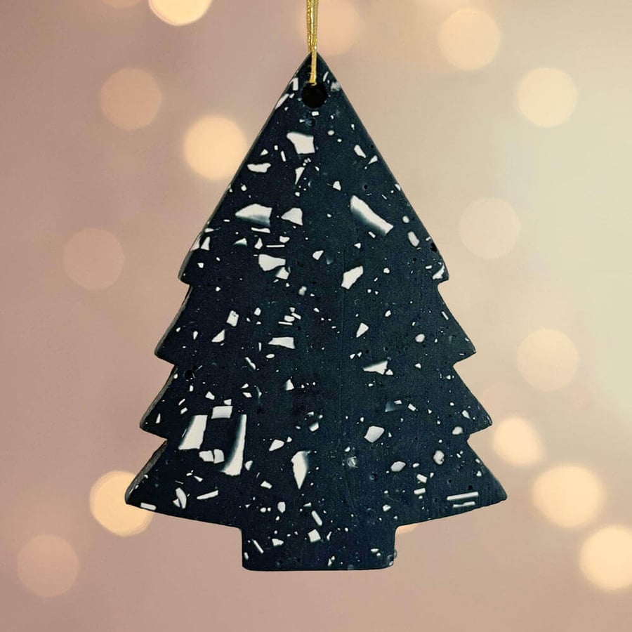 Tree Terrazzo Christmas Ornament, Navy Eco Decoration Sustainable Xmas Gift