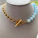 Aquamarine & Chain Necklace, Gold T.Bar Necklace, Twisted Chain Necklace 