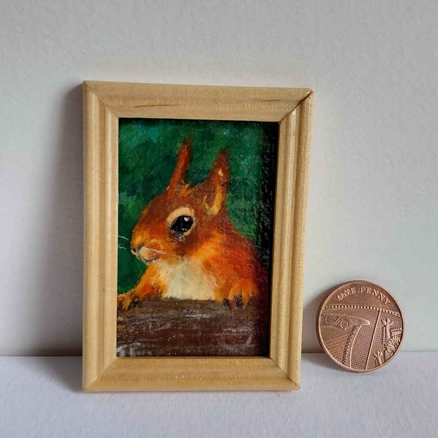 Red Squirrel Miniature Oil Painting Original