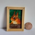 Red Squirrel Miniature Oil Painting Original
