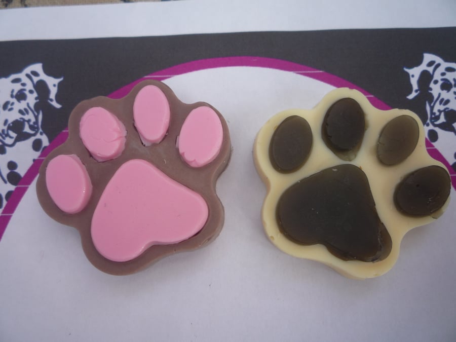 dog cat paw print novelty soaps x 2