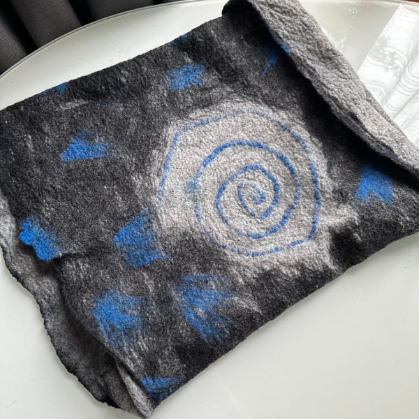 Blue Spiral Hand Felted Wool Cowl – One of a Kind Wearable Fibre Art