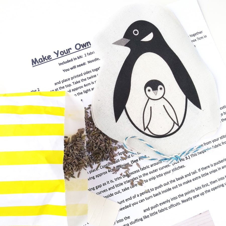 Penguin Lavender Bag Kit, Diy Craft Kit, Penguin Sewing Kit, Bird Decoration