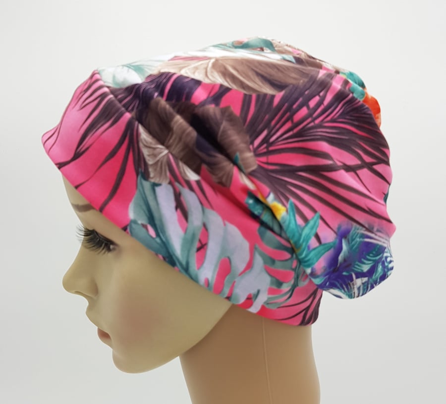 Floral beanie hat for women, summer head wear, chemo cap, alopecia hair loss hat