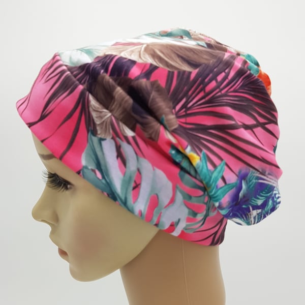 Floral beanie hat for women, summer head wear, chemo cap, alopecia hair loss hat